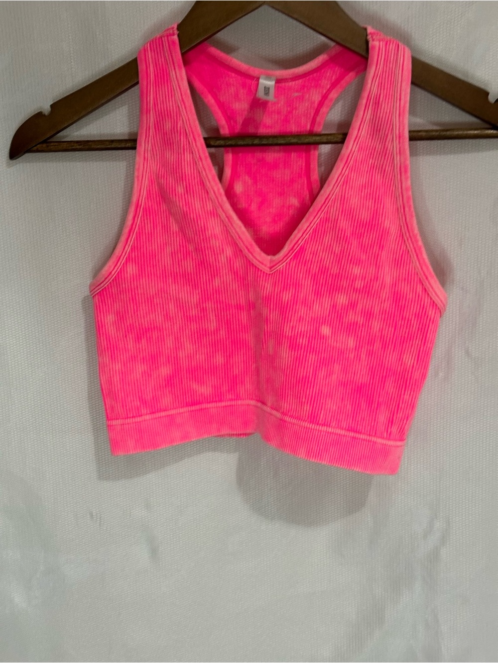 SOLD!!!
Zenana Outfitters Neon Hot Pink Acid Wash Ribbed Racerback Sports Bra